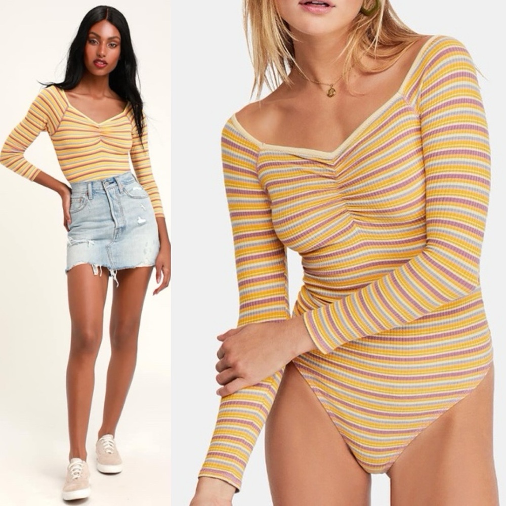 Free People Put A Stripe On It Long-Sleeve Bodysuit